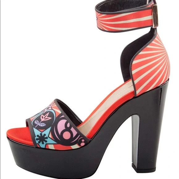 Nicholas Kirkwood Multicolor Printed Satin Platform Sandals - Picture 1 of 7